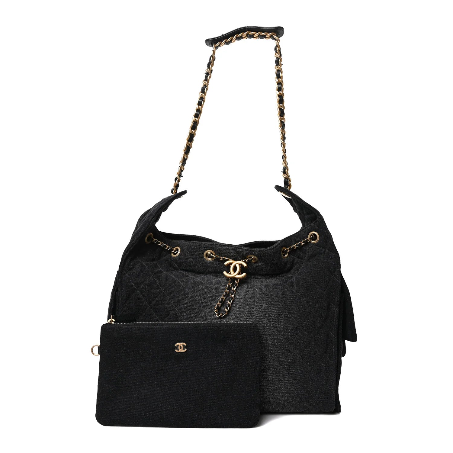 Washed Denim Quilted Medium  25 Handbag Black