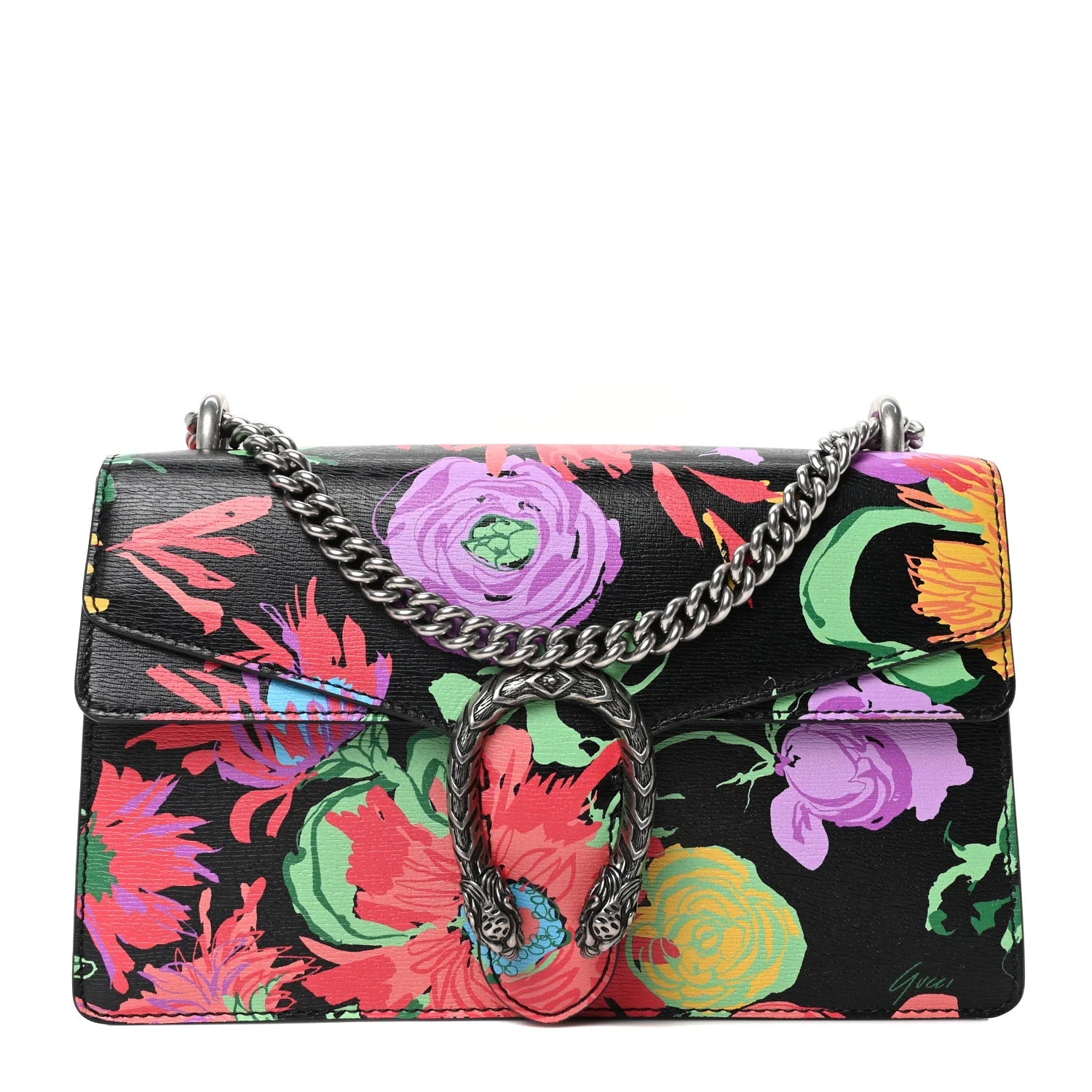 X KEN SCOTT New Shangai Calfskin Jenny Floral Print Small Dionysus Shoulder Bag Black Pink