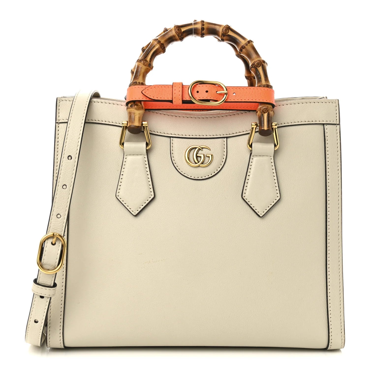 Wonka Grain Calfskin Small Diana Tote Bag Mystic White Orange Fluo