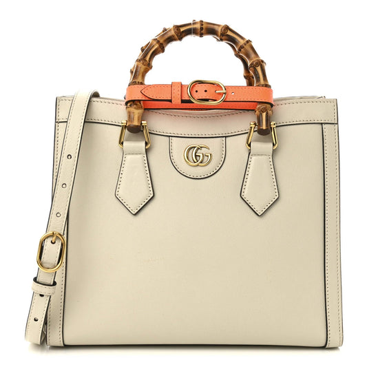 Wonka Grain Calfskin Small Diana Tote Bag Mystic White Orange Fluo