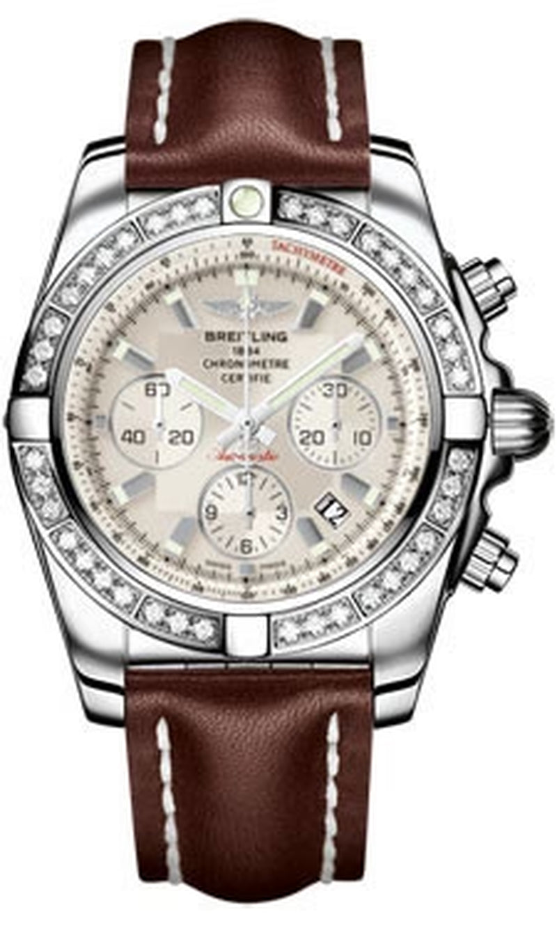 '- Chronomat 44 Steel 40 Diamond Bezel - Leather Strap