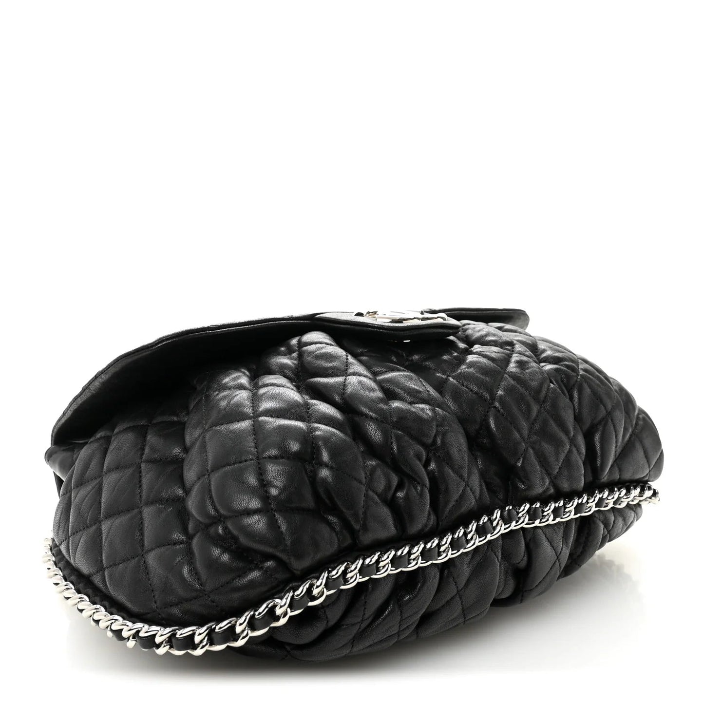 Washed Lambskin Quilted Large Chain around Messenger Black