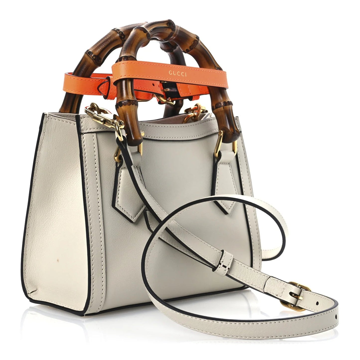 Wonka Grain Calfskin Mini Diana Tote Bag Mystic White Orange Fluo