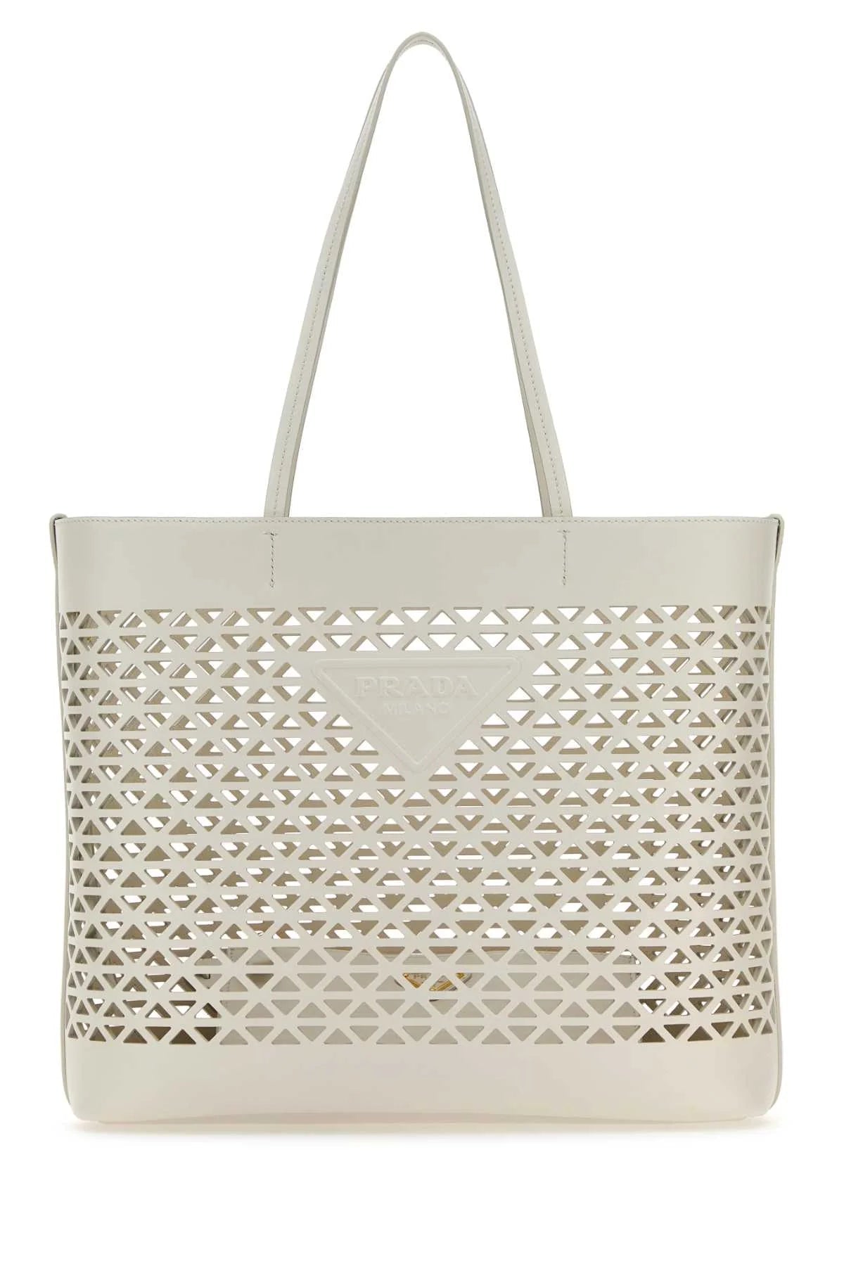WHITE LEATHER SHOPPING BAG