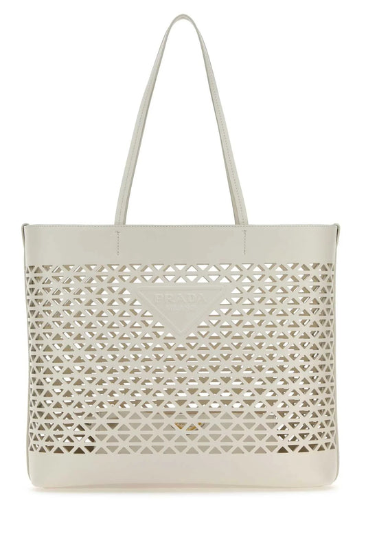 WHITE LEATHER SHOPPING BAG