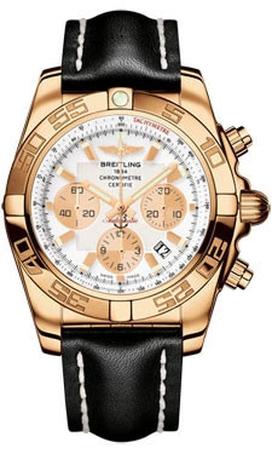 '- Chronomat 44 Rose Gold Polished Bezel - Leather Strap