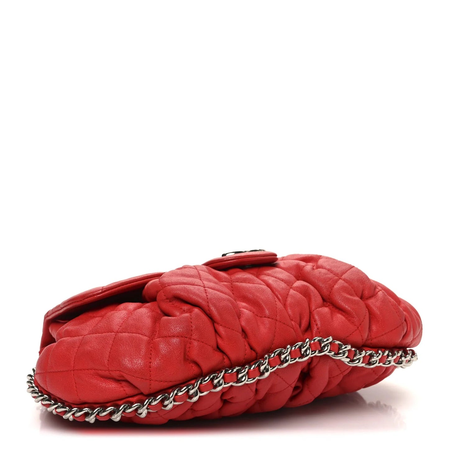 Washed Lambskin Quilted Medium Chain around Messenger Red