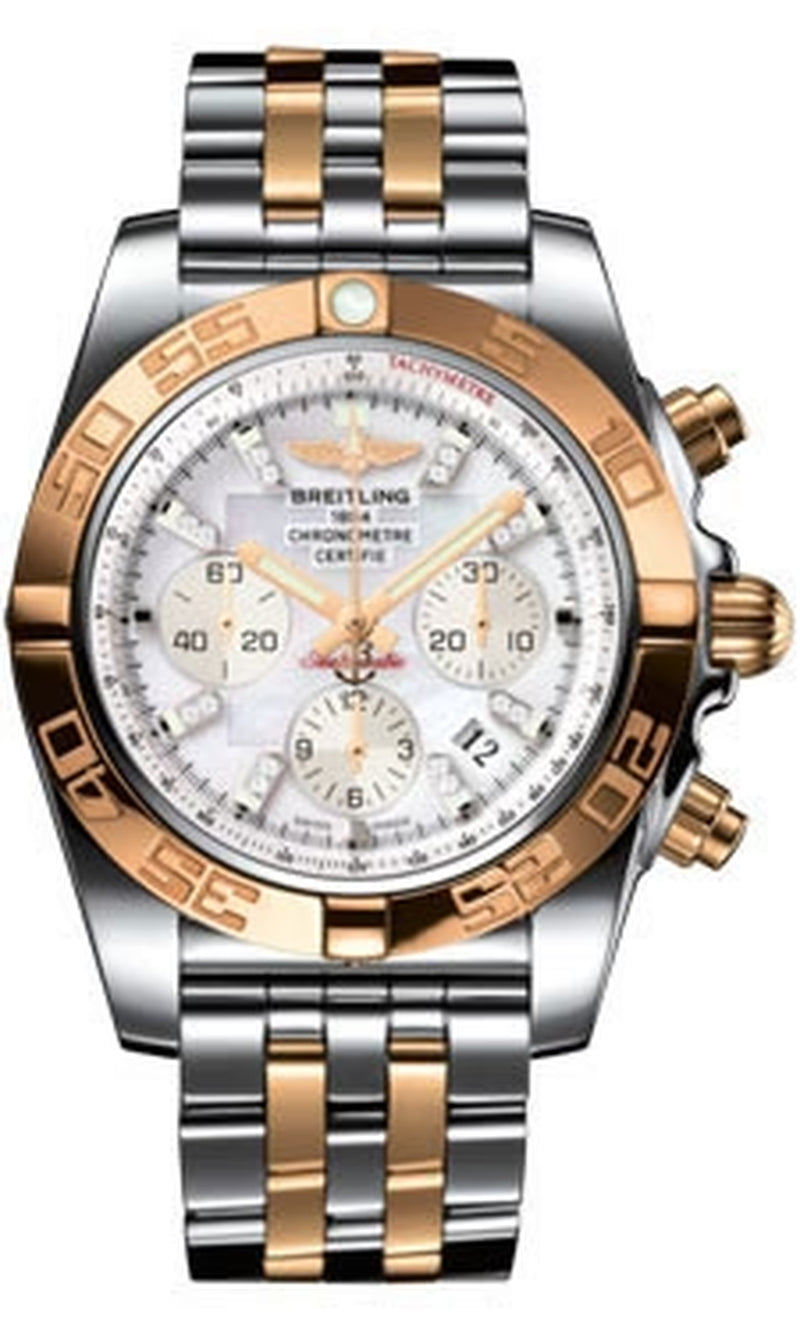 '- Chronomat 44 Steel and Rose Gold Polished Bezel - Pilot Two Tone Bracelet