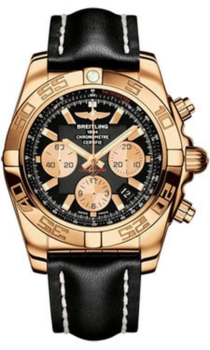 '- Chronomat 44 Rose Gold Polished Bezel - Leather Strap