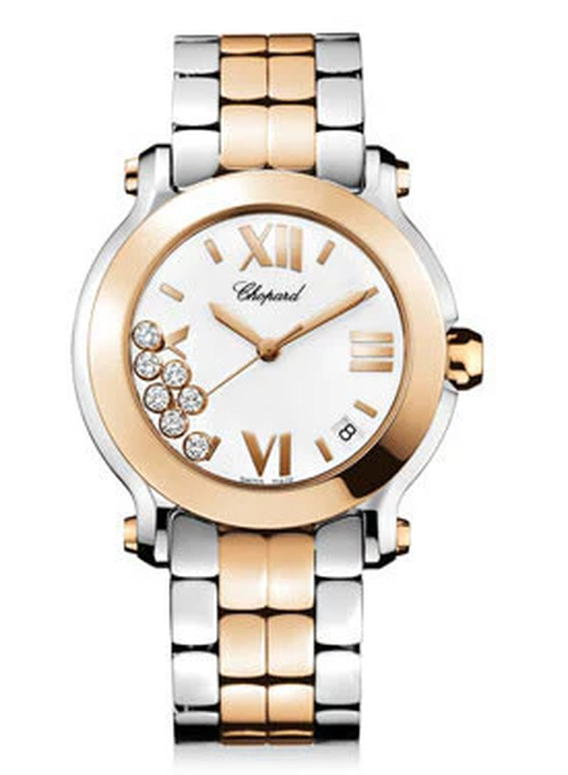 '- Happy Sport - round Medium - Stainless Steel and Rose Gold