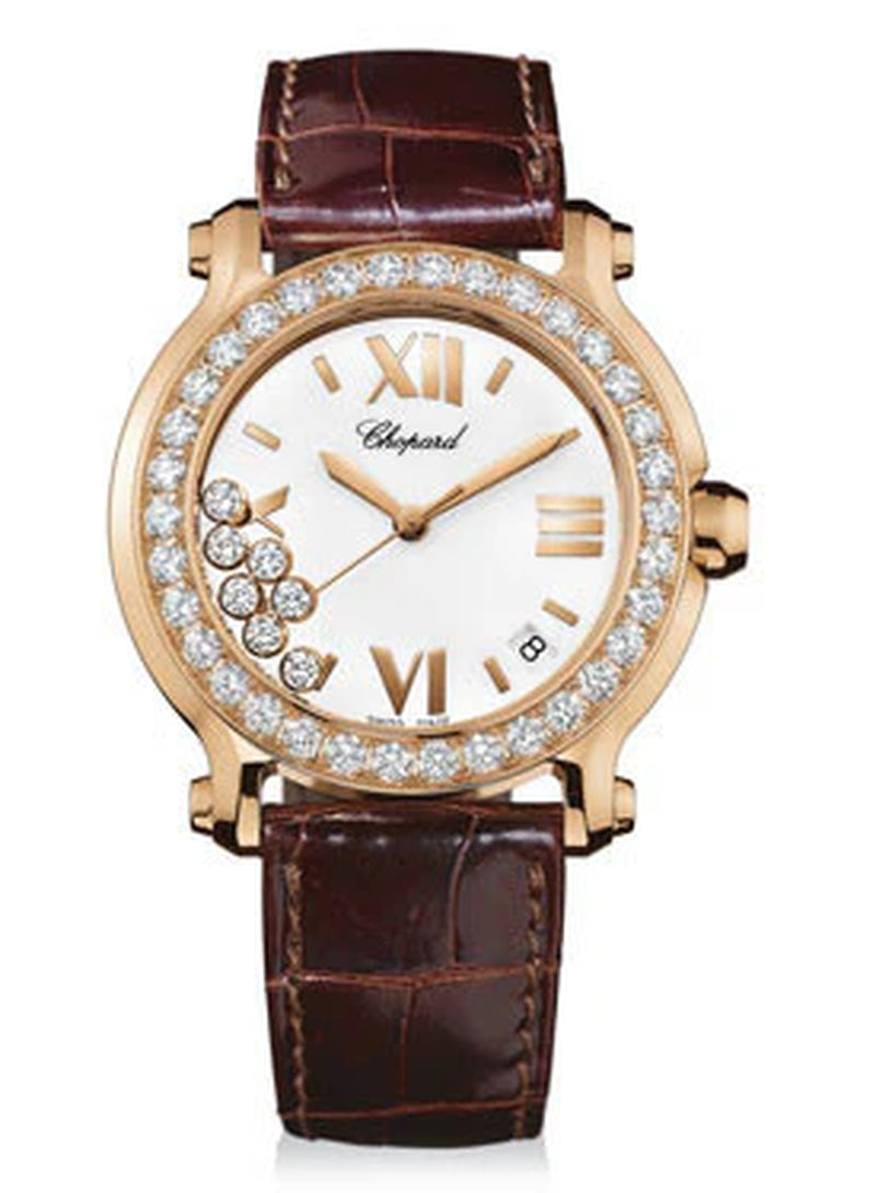 '- Happy Sport - round Medium - Rose Gold - Leather Strap