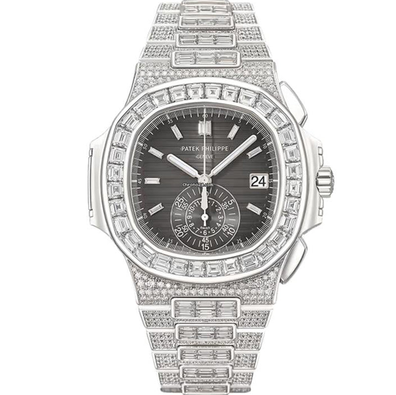 Patek Philippe Nautilus 5980/1400G-010 Chronograph White Gold Black Dial Diamond Set