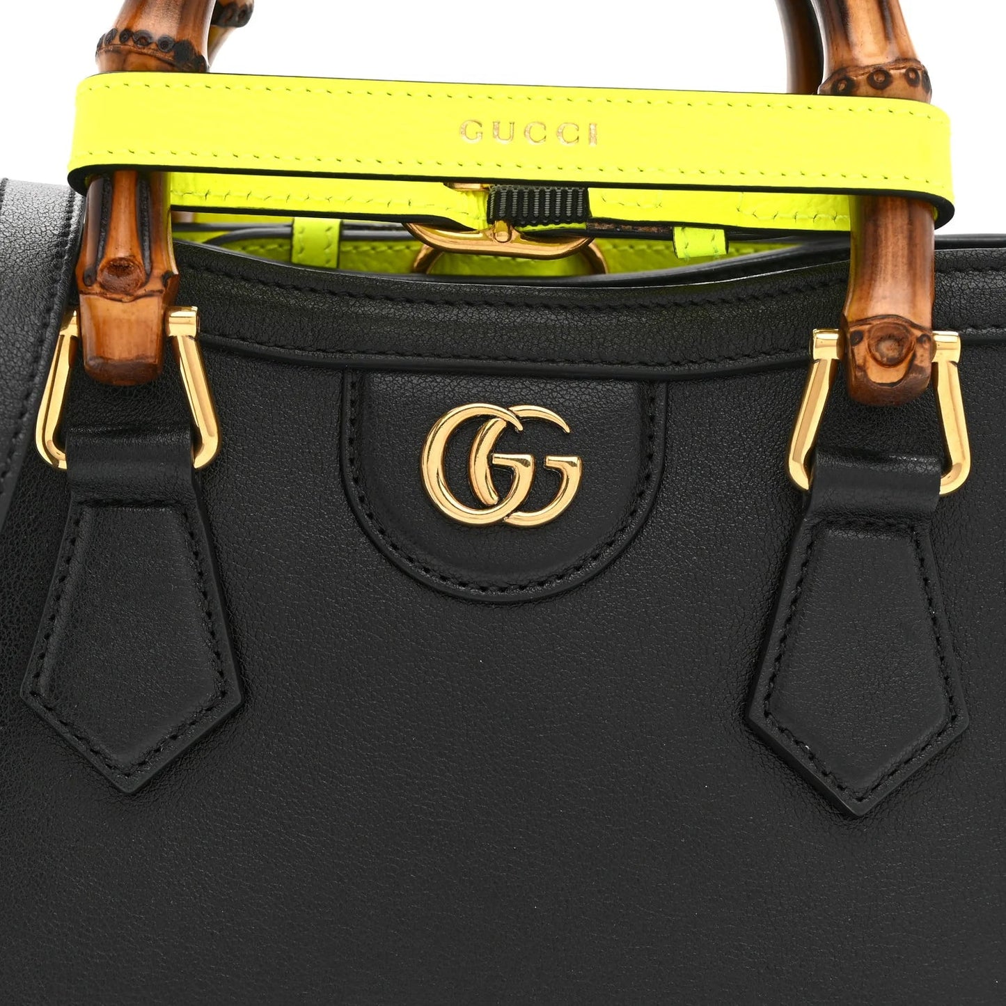 Wonka Grain Calfskin Mini Diana Tote Bag Black Yellow Fluo
