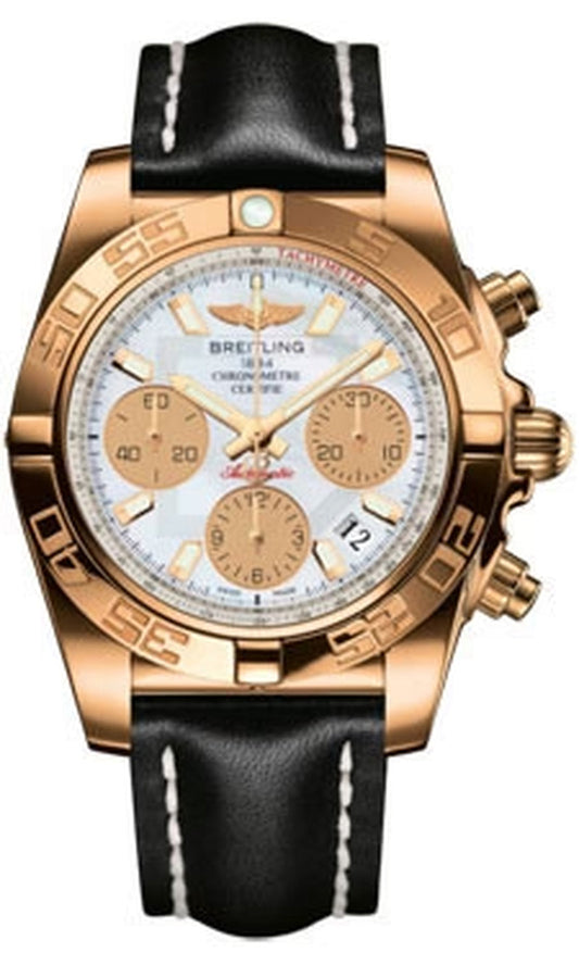'- Chronomat 41 Rose Gold Polished Bezel - Leather Strap