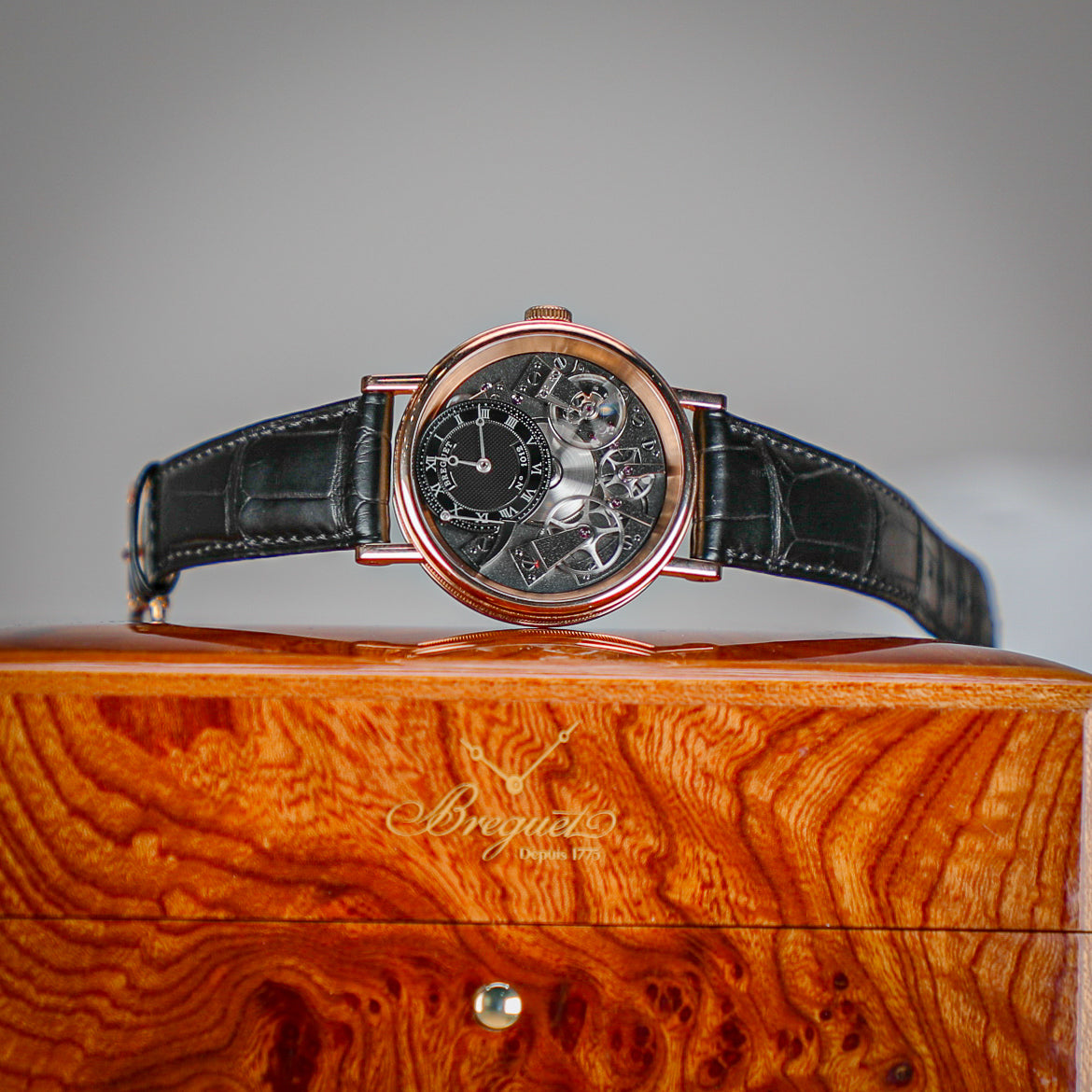 Breguet Tradition 40 mm Black Dial 18k Rose Gold Black Leather Strap 7057BR/G9/9W6