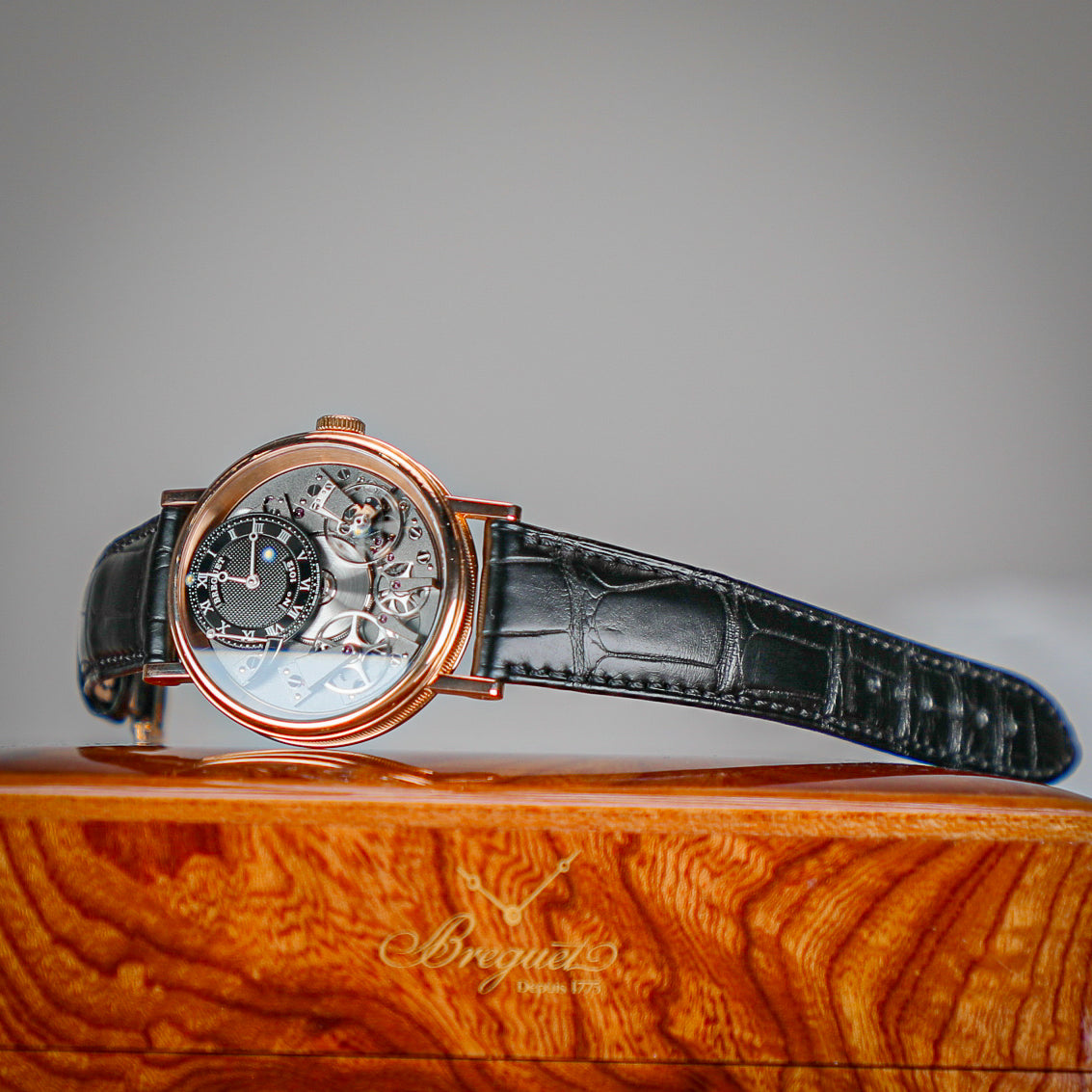 Breguet Tradition 40 mm Black Dial 18k Rose Gold Black Leather Strap 7057BR/G9/9W6