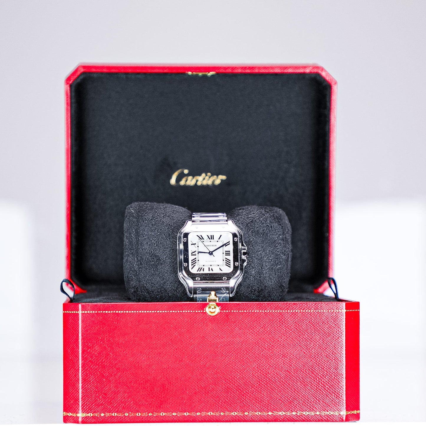 Cartier Santos 41.9 mm x 35.1 mm Medium Steel Silver Dial Bracelet WSSA0029