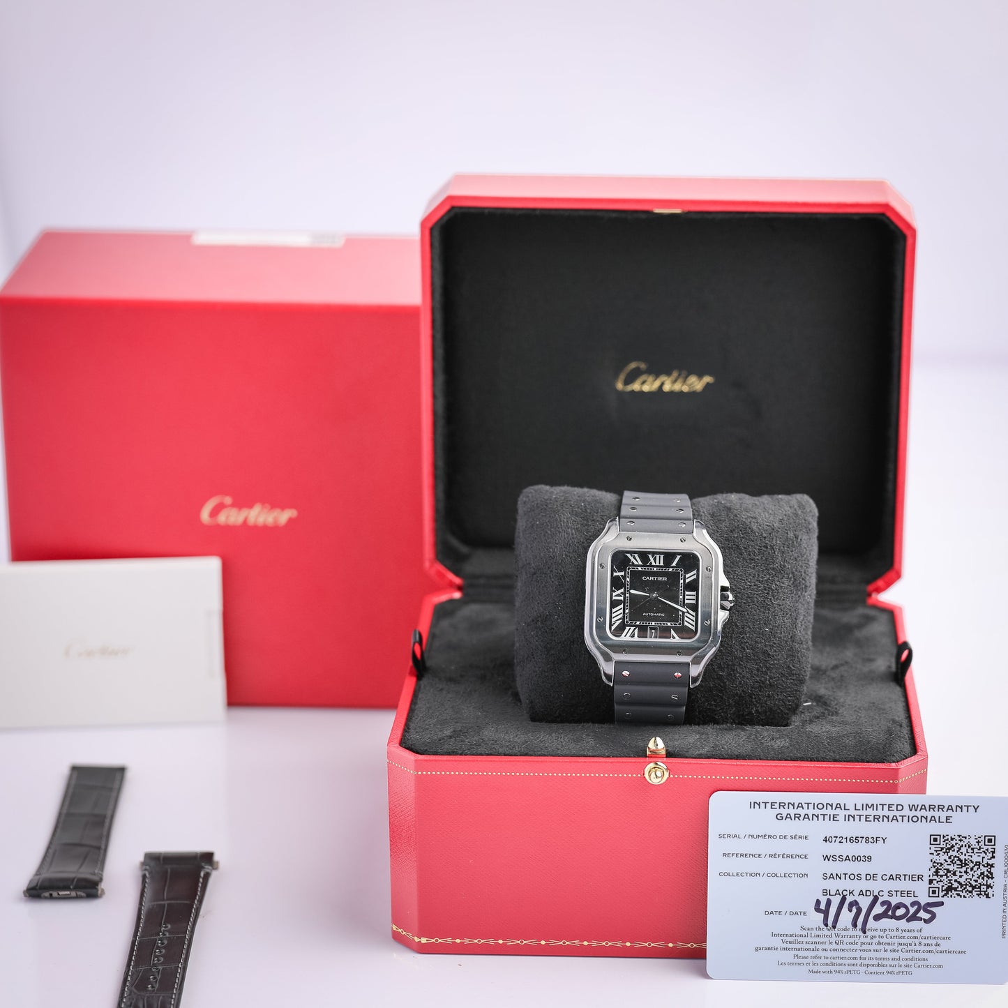 Cartier Santos 47.5 mm x 39.8 mm Large Steel Black Dial Bracelet WSSA0039