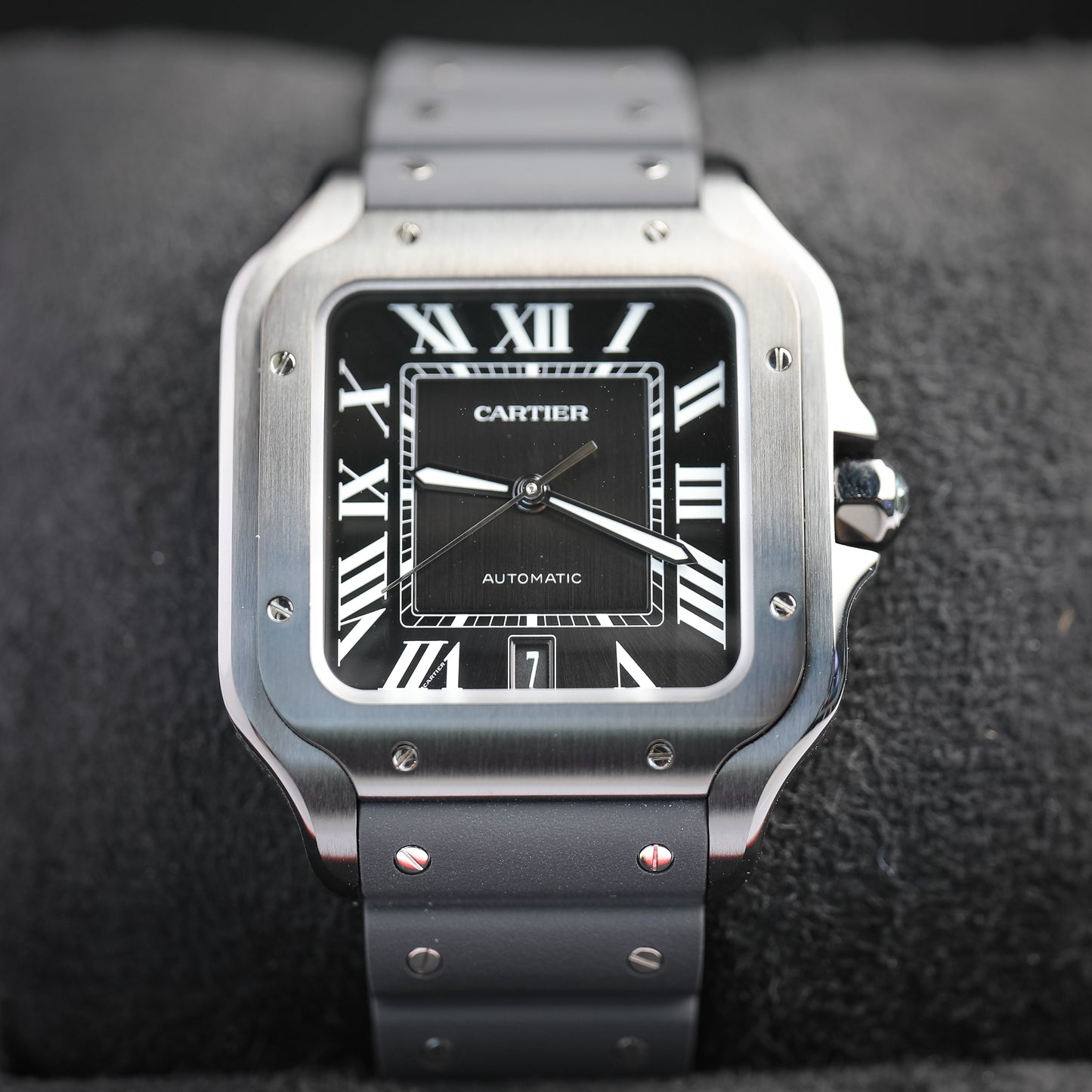 Cartier Santos 47.5 mm x 39.8 mm Large Steel Black Dial Bracelet WSSA0039