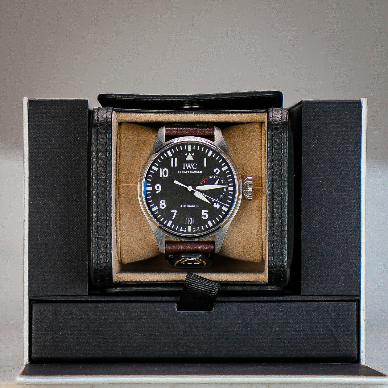 IWC Schaffhausen Big Pilot’s Watch Heritage 46.2  mm Black Dial Titanium Brown    Strap IW501004