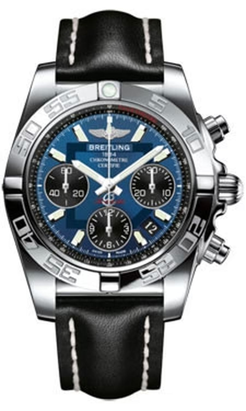 '- Chronomat 41 Steel Polished Bezel - Leather Strap