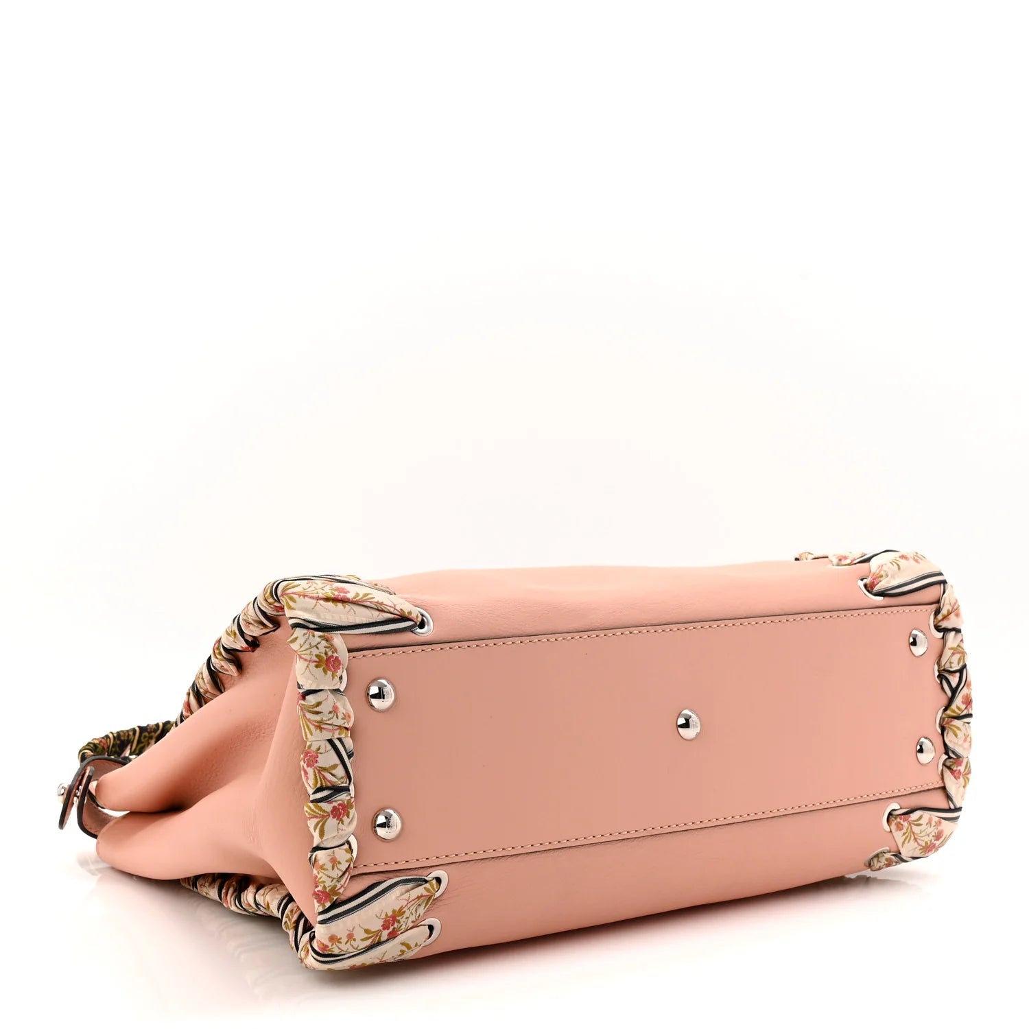 Vitello Seta Shiny Nappa Ribbon Lace up Floral Medium Peekaboo Iconic Satchel Baby Pink Multicolor