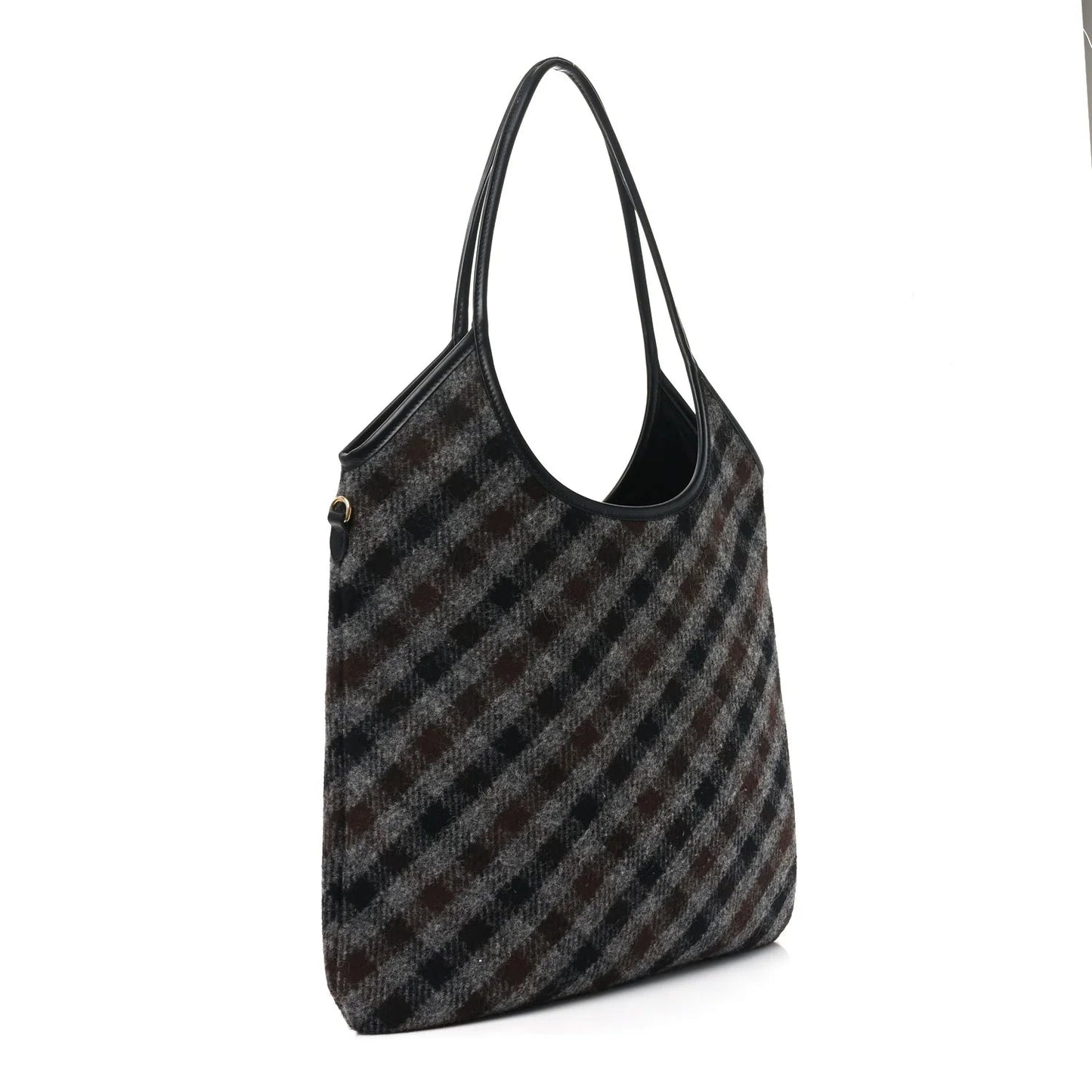 Wool Nappa Plaid Ivy Bag Slate Gray Cocoa Brown