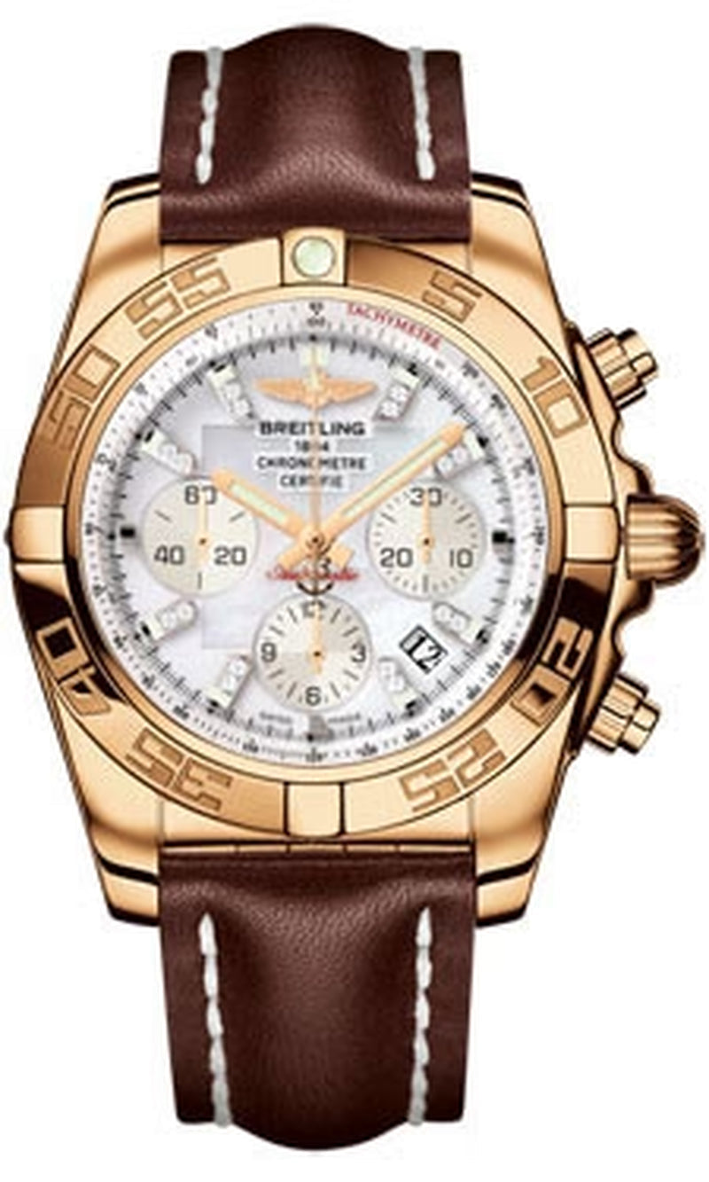 '- Chronomat 44 Rose Gold Polished Bezel - Leather Strap