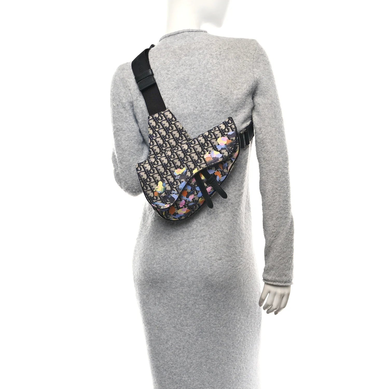 X ALEX FOXOTN Oblique Floral Print Mens Saddle Bag Blue Multicolor