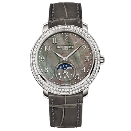 Patek Philippe Complications 33.3mm Black Mother Of Pearl Dial White Gold 4968G-001