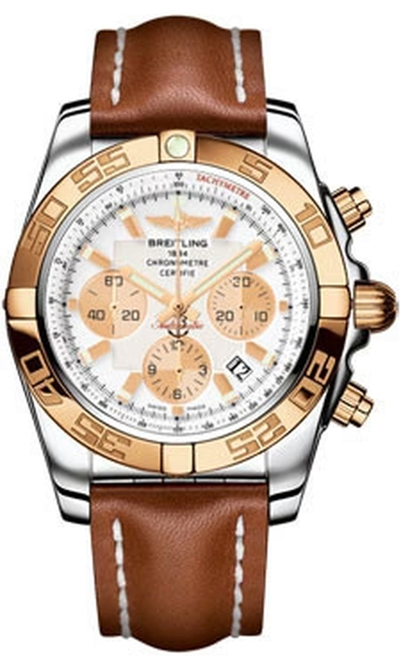 '- Chronomat 44 Steel and Rose Gold Polished Bezel - Leather Strap