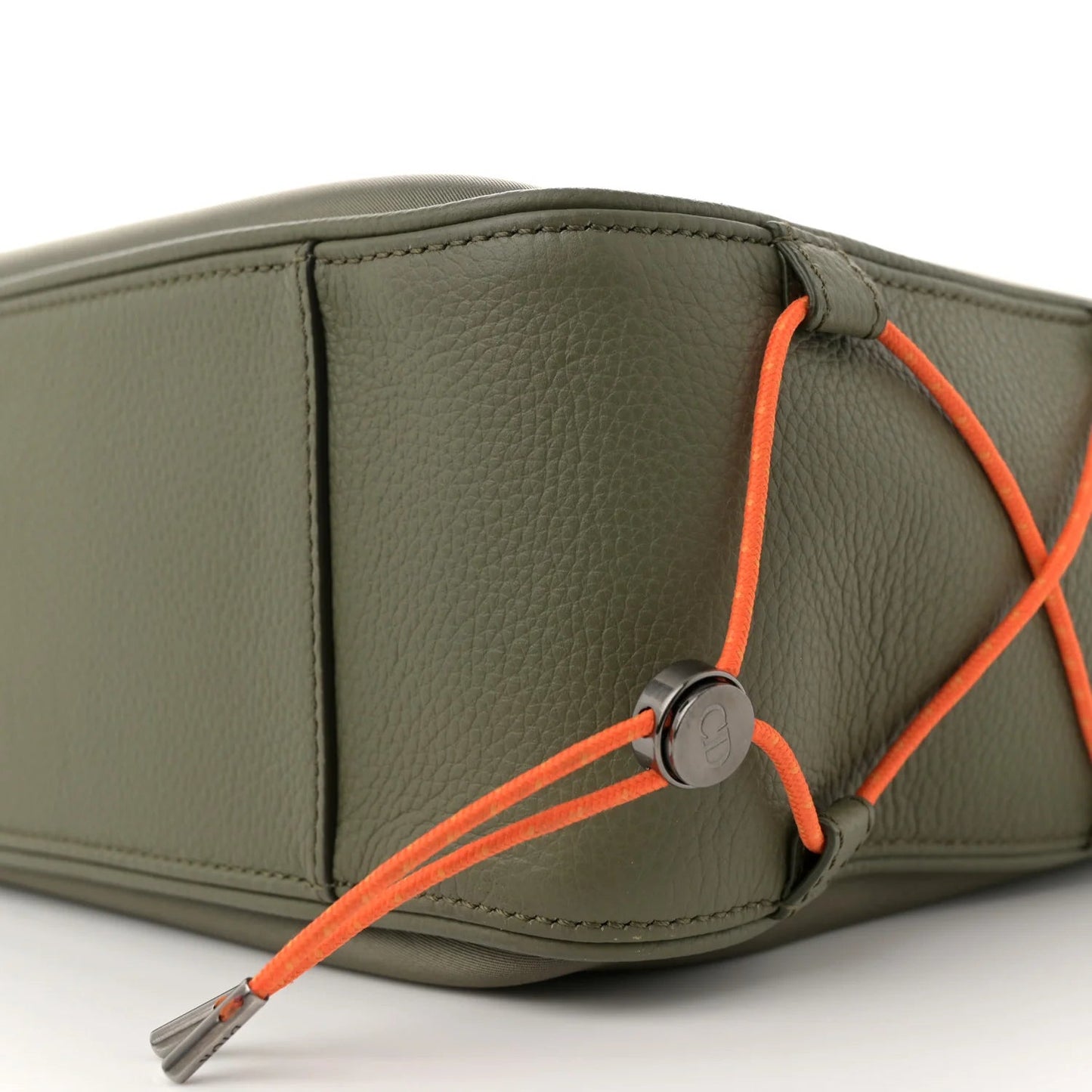 X SACAI Grained Calfskin Technical Fabric Saddle Tote Olive Navy Blue