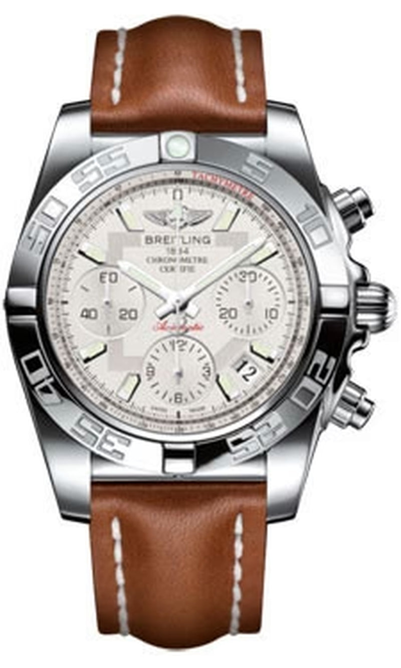 '- Chronomat 41 Steel Polished Bezel - Leather Strap