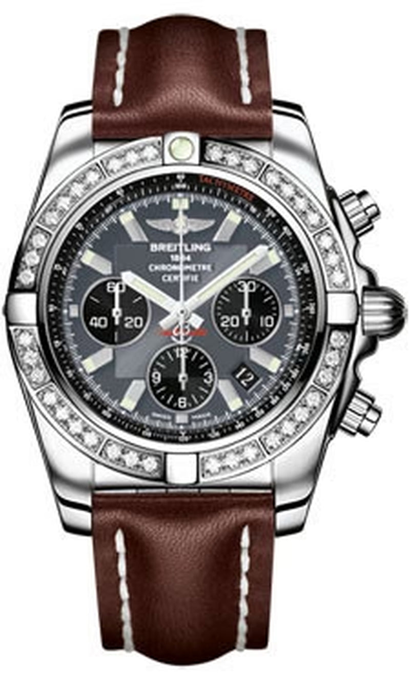'- Chronomat 44 Steel 40 Diamond Bezel - Leather Strap