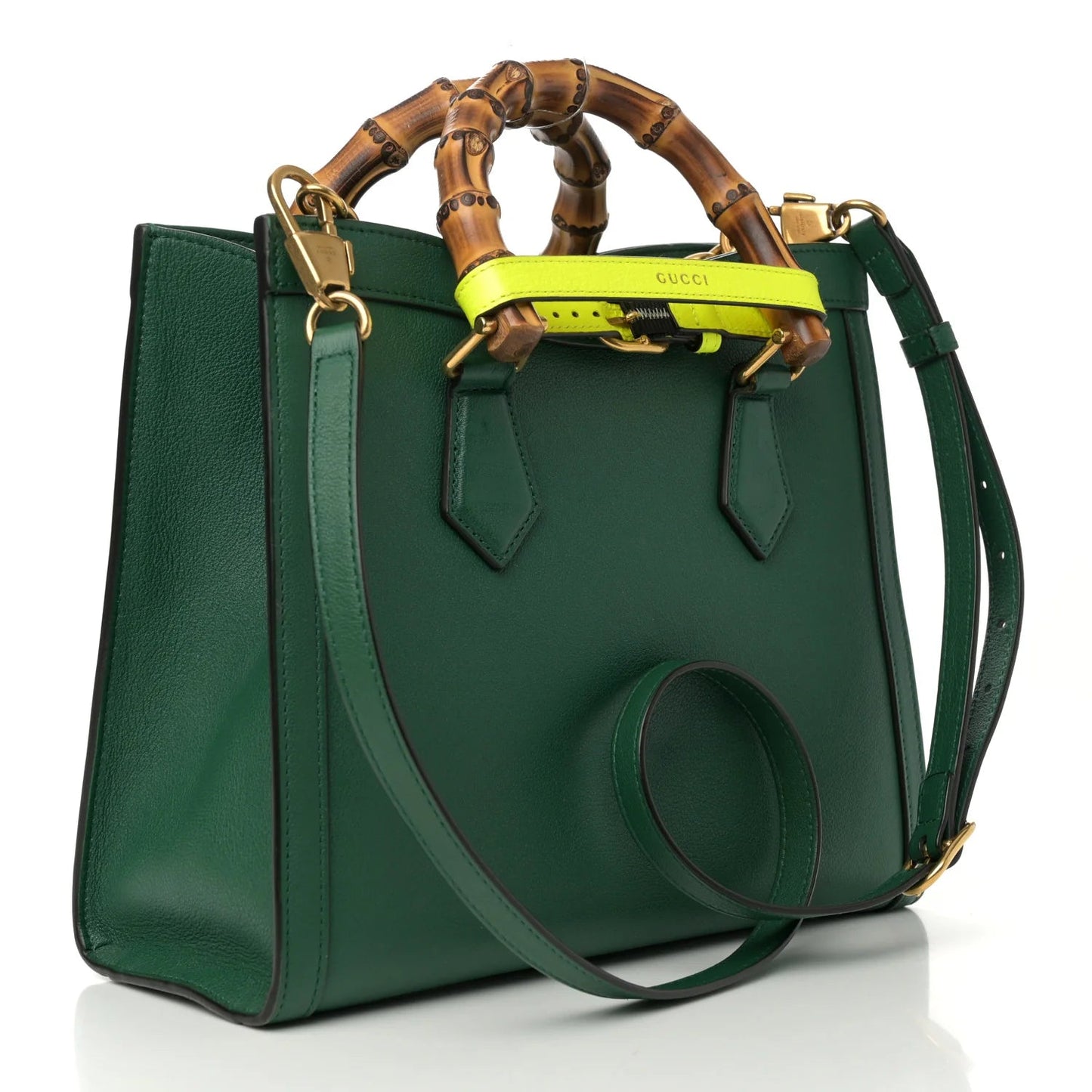 Wonka Grain Calfskin Small Diana Tote Bag Green Yellow Fluo