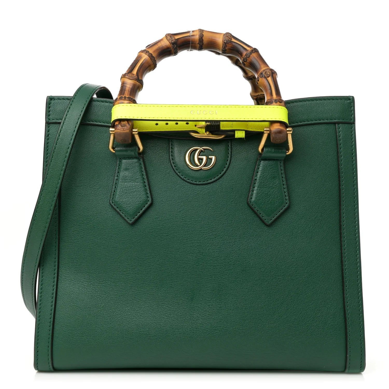 Wonka Grain Calfskin Small Diana Tote Bag Green Yellow Fluo