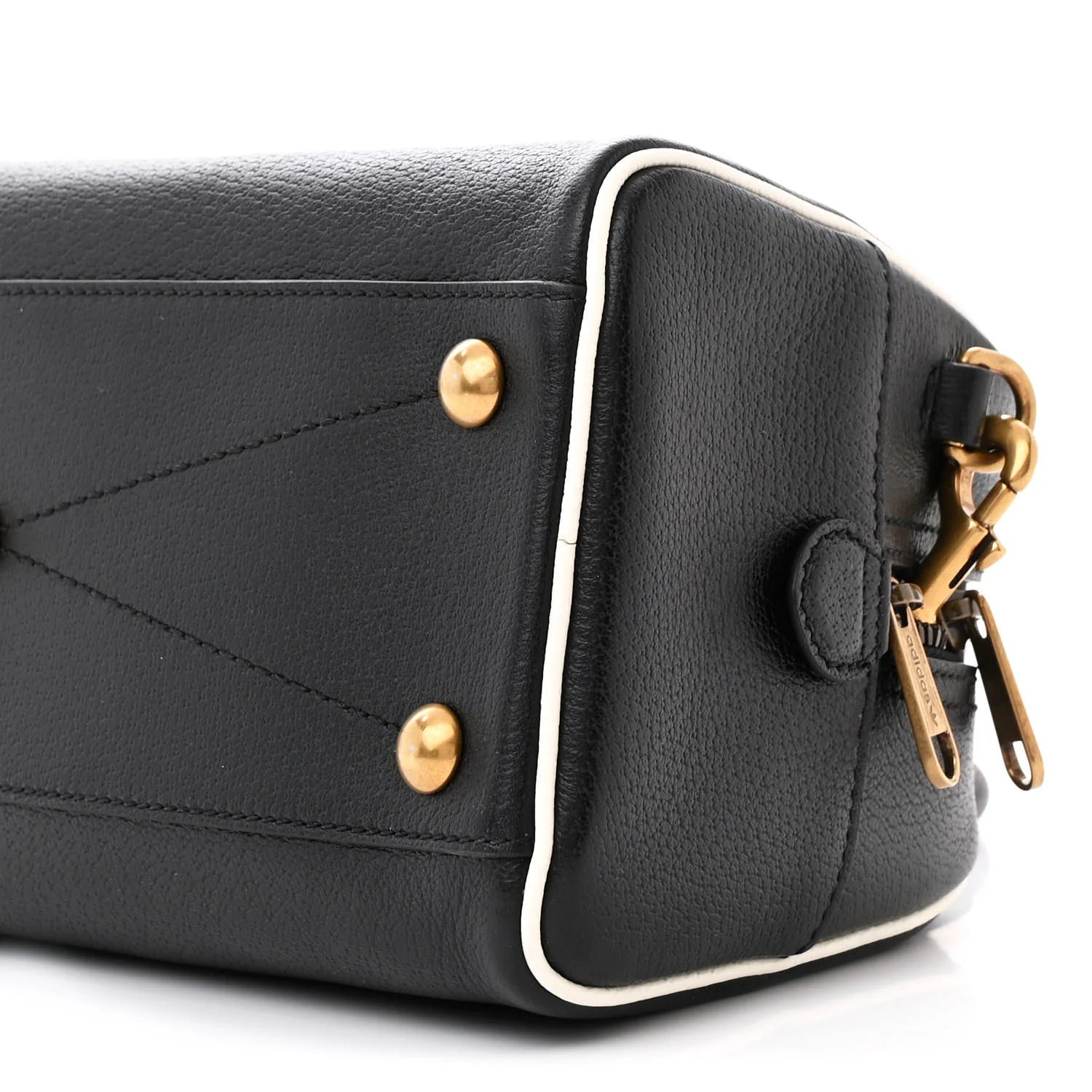 X adidas Textured Dollar Calfskin Web Trefoil Logo Embossed Mini Bowling Bag Black off White