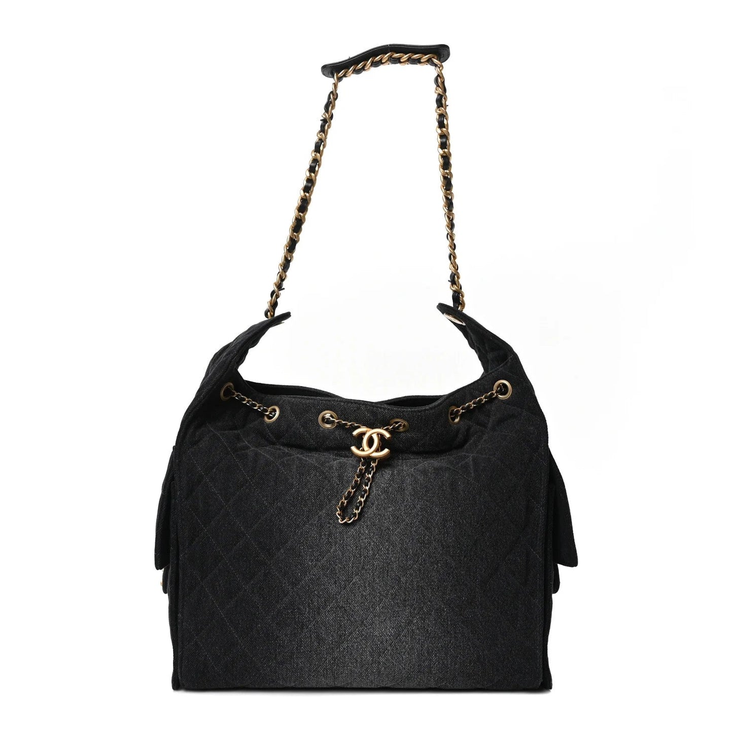 Washed Denim Quilted Medium  25 Handbag Black