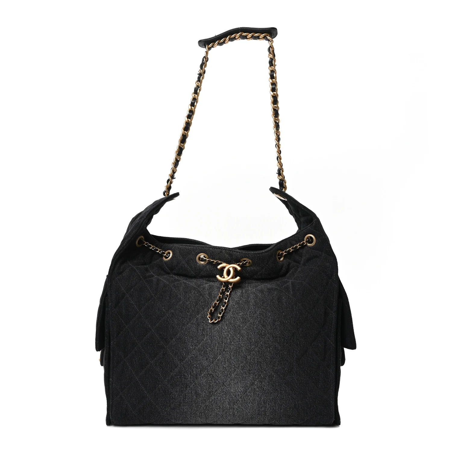 Washed Denim Quilted Medium  25 Handbag Black