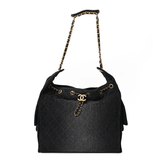 Washed Denim Quilted Medium  25 Handbag Black