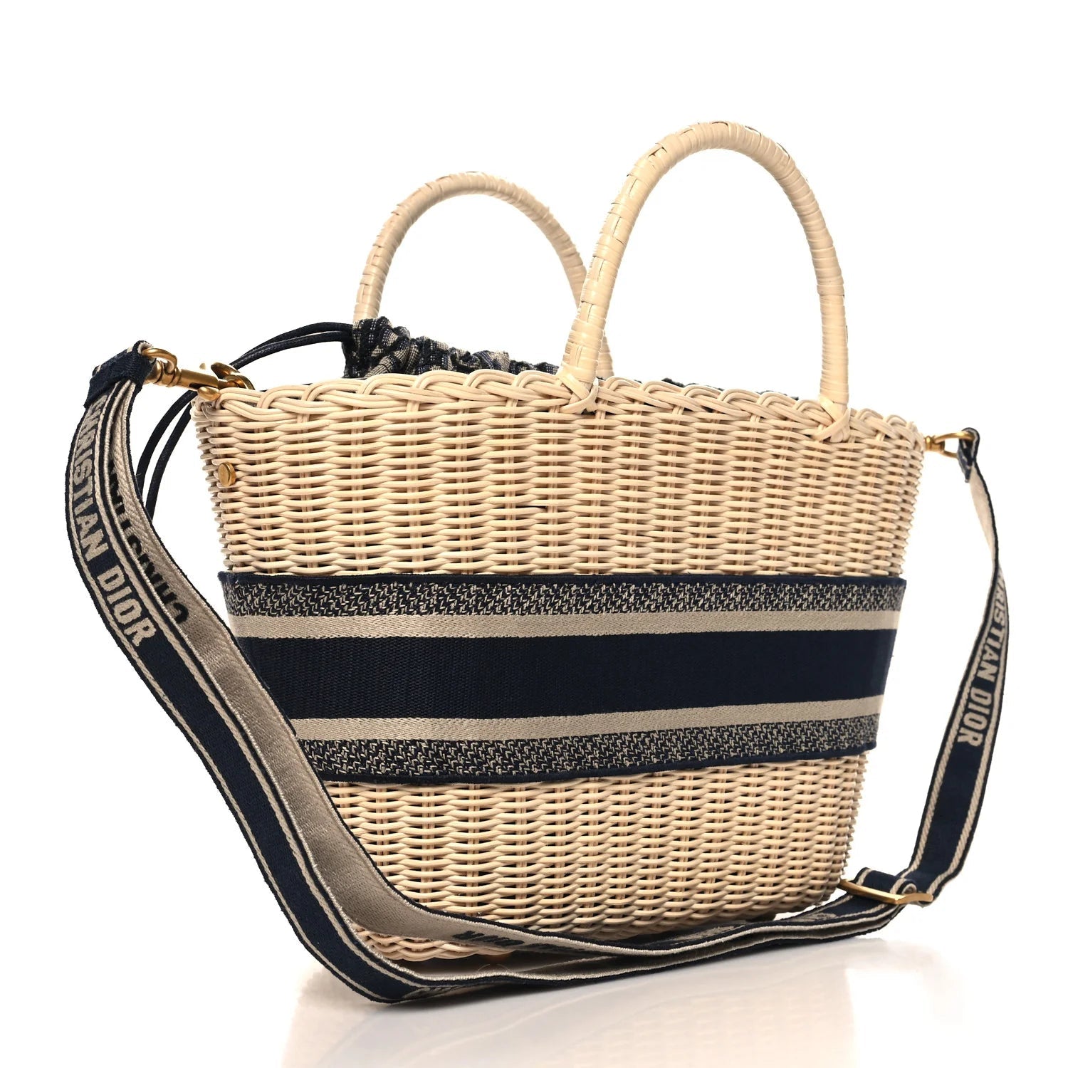 Wicker Oblique Basket Bag Blue