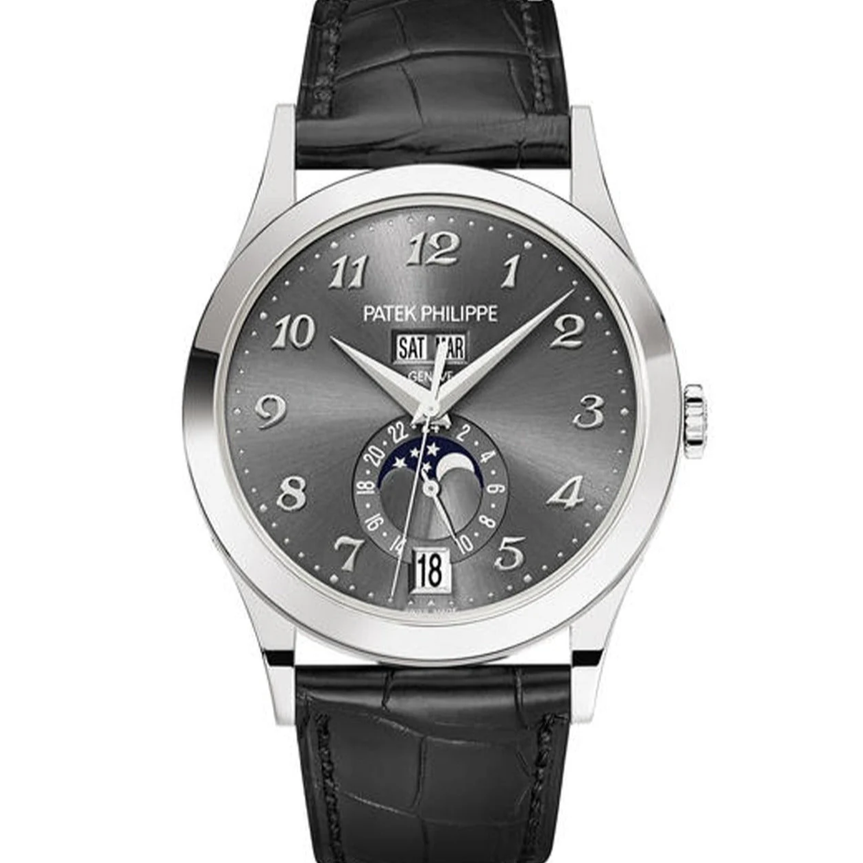 Patek Philippe 5396G-014 Complications 38.5mm Charcoal Gray Sunburst Dial White Gold