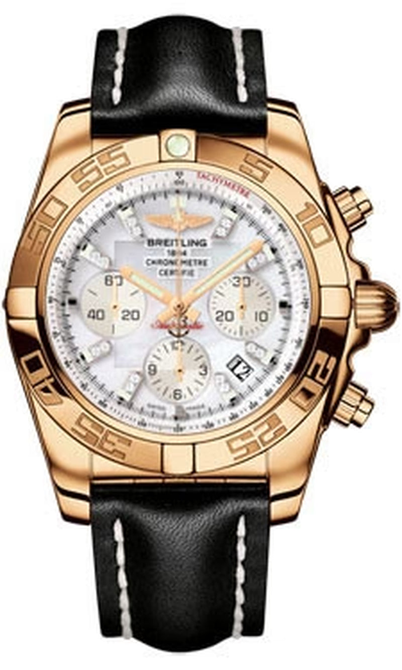 '- Chronomat 44 Rose Gold Polished Bezel - Leather Strap