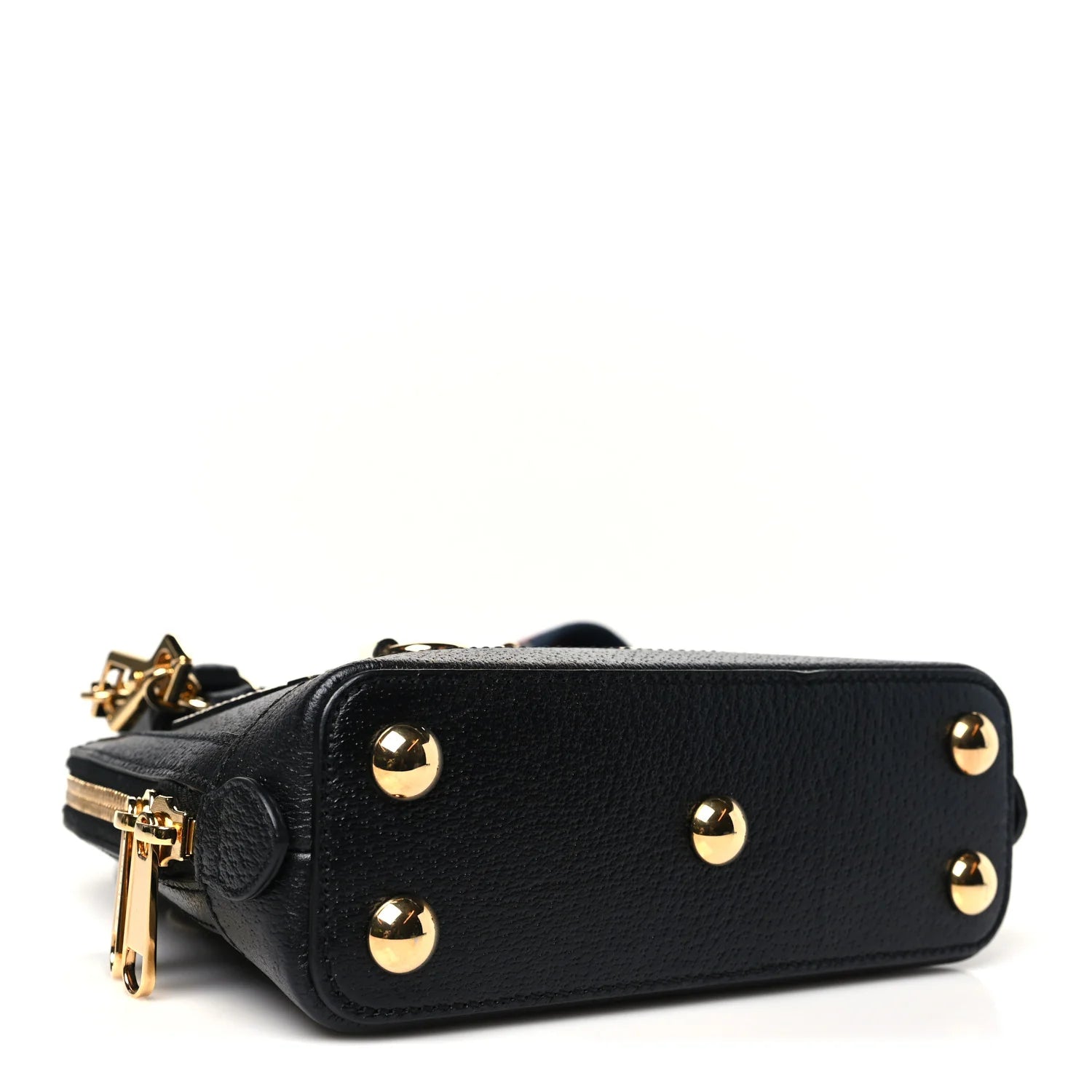 X adidas Textured Dollar Calfskin Web Trefoil Mini Horsebit 1955 Top Handle Bag Black off White