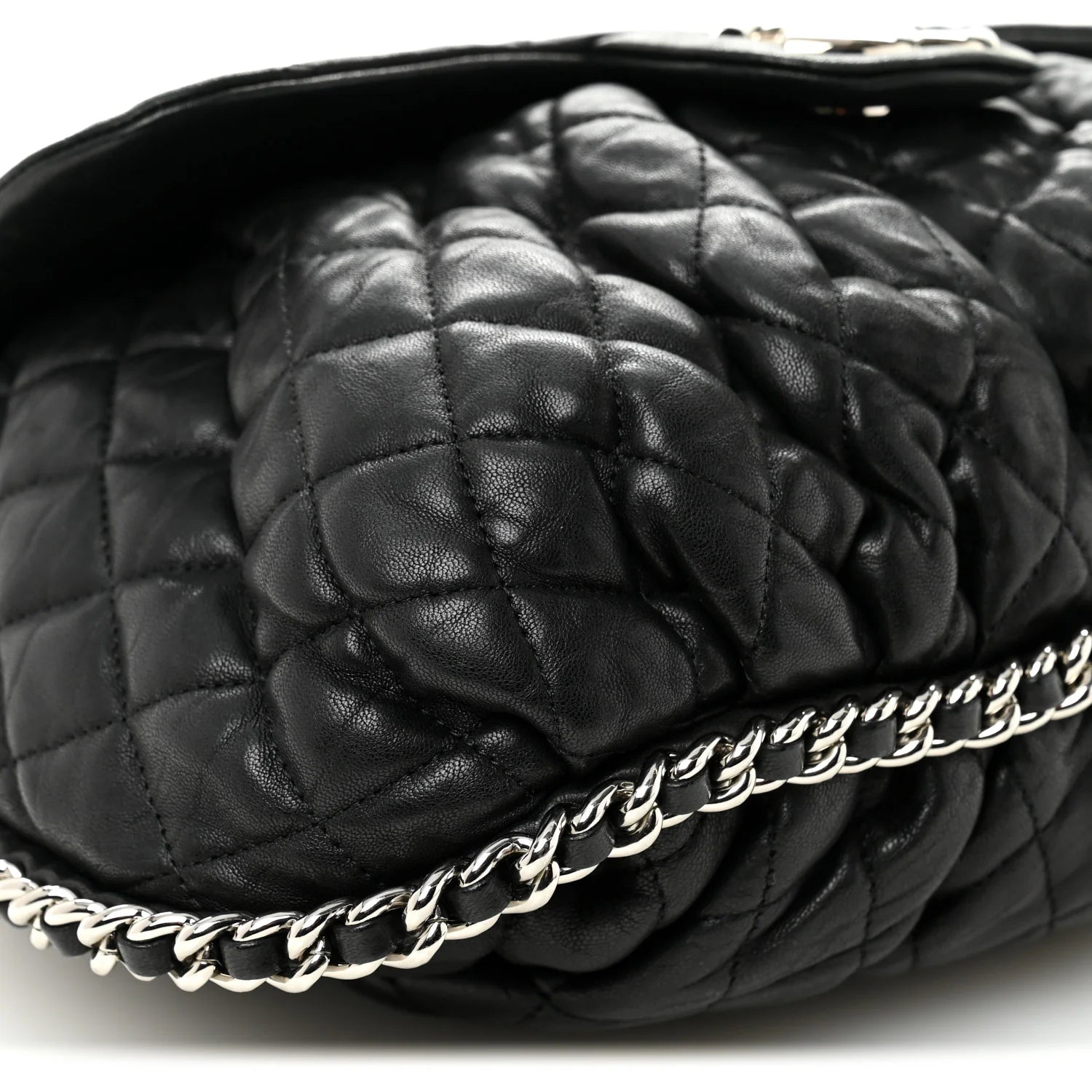 Washed Lambskin Quilted Large Chain around Messenger Black