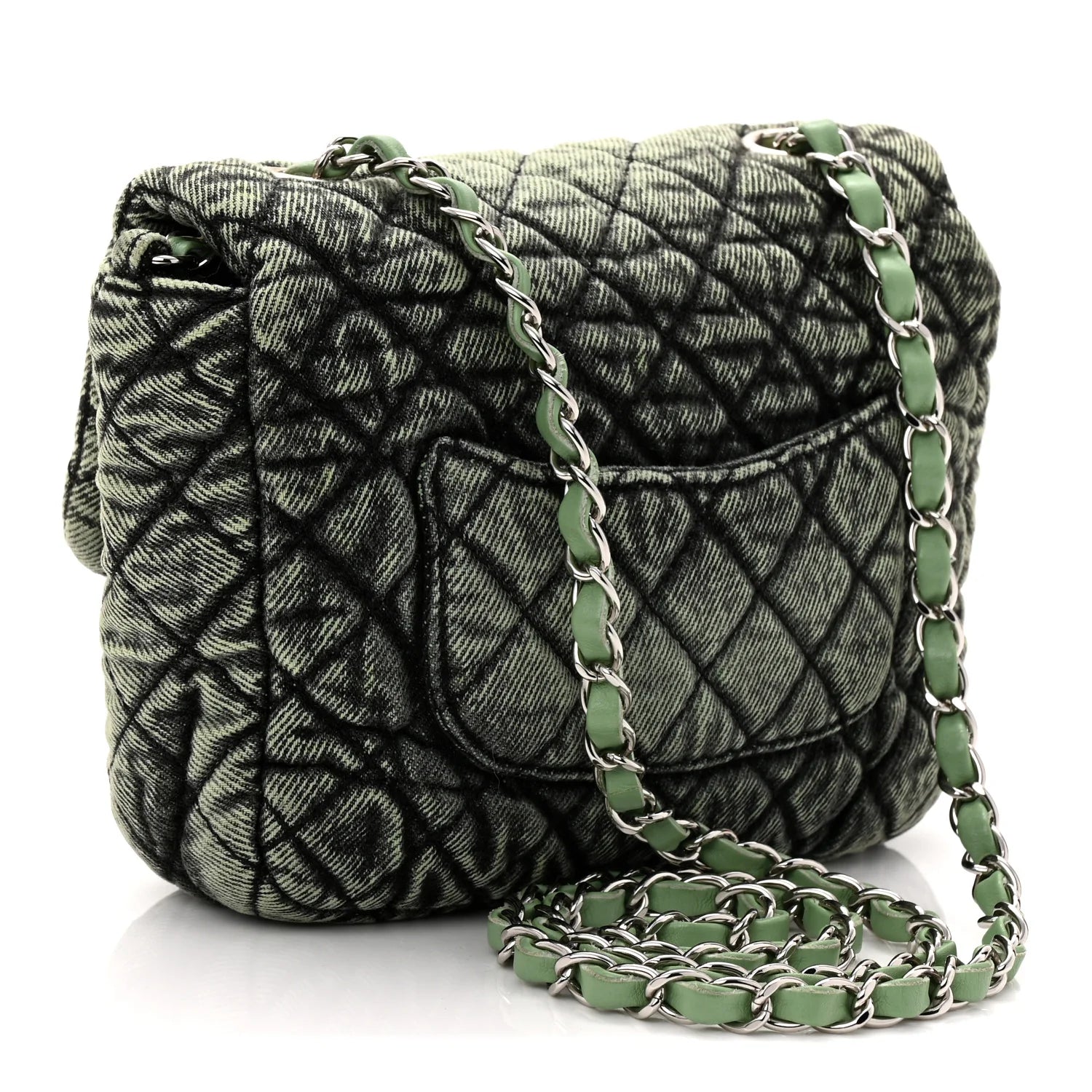 Washed Denim Quilted Small Denimpression Flap Green Black