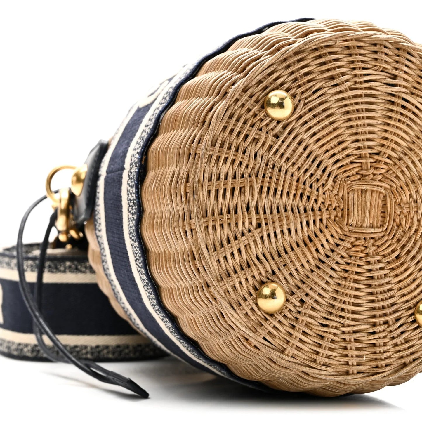 Wicker Oblique Drawstring Bucket Bag Blue