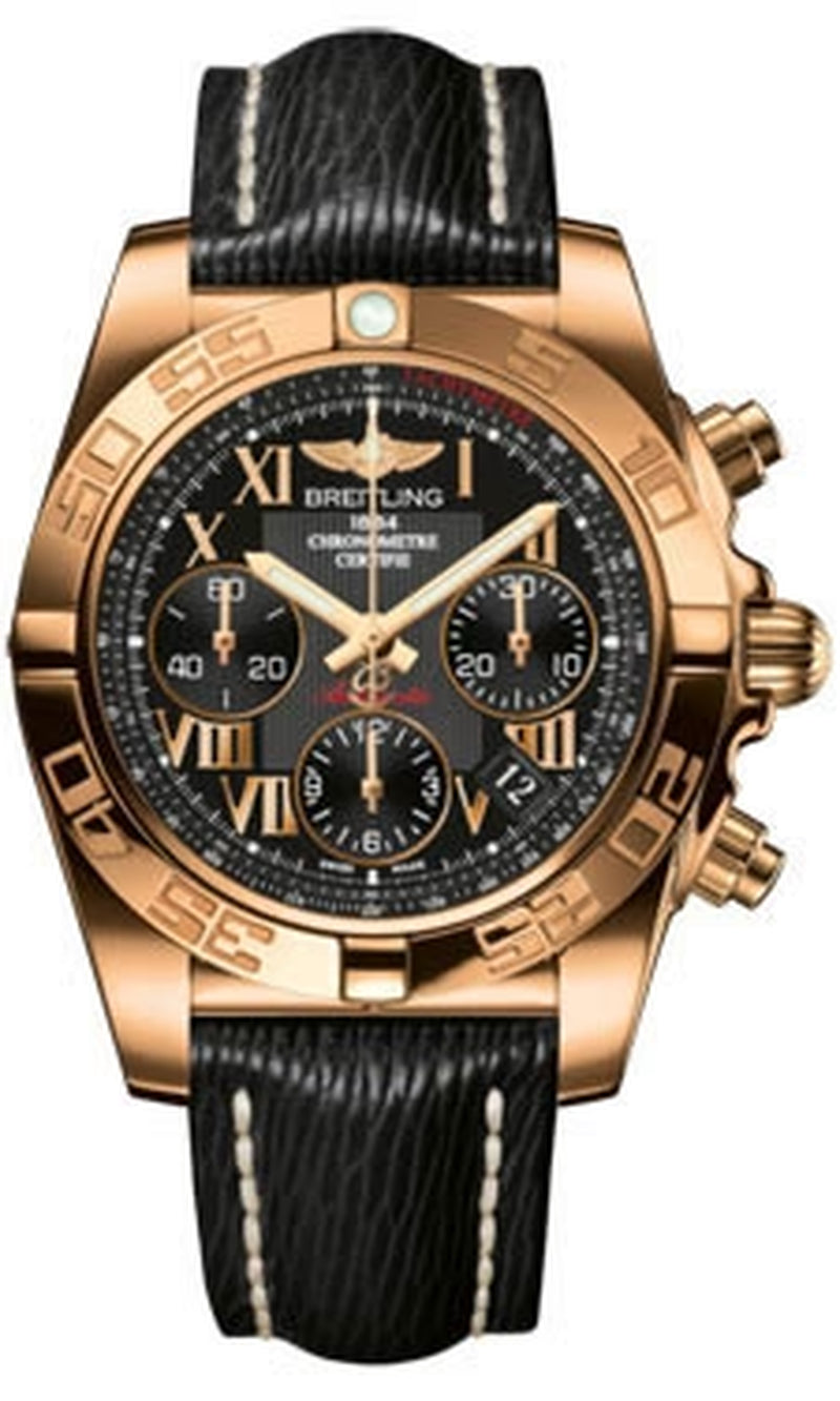 '- Chronomat 41 Rose Gold Polished Bezel - Sahara Leather Strap