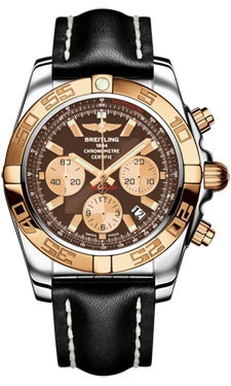 '- Chronomat 44 Steel and Rose Gold Polished Bezel - Leather Strap