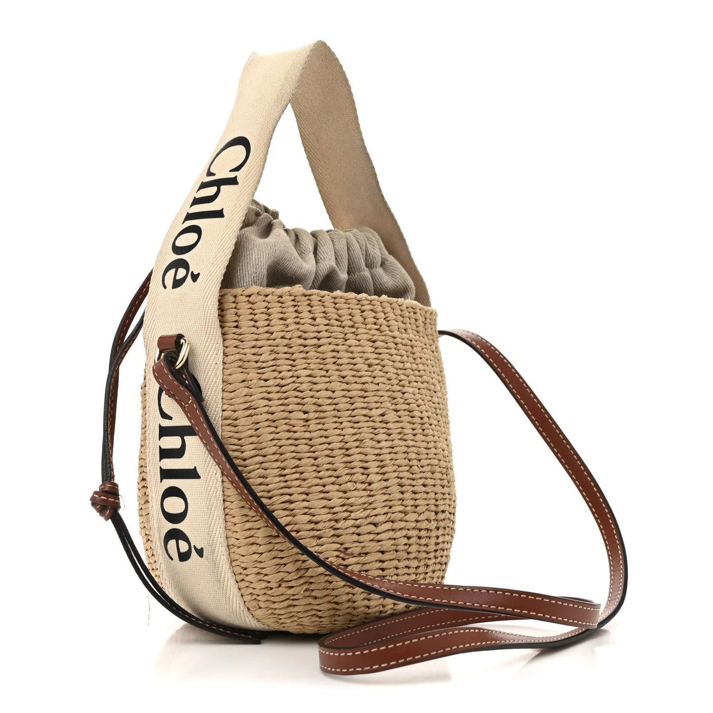 X MIFUKO Raffia Calfskin Small Woody Basket Shoulder Bag Black Beige